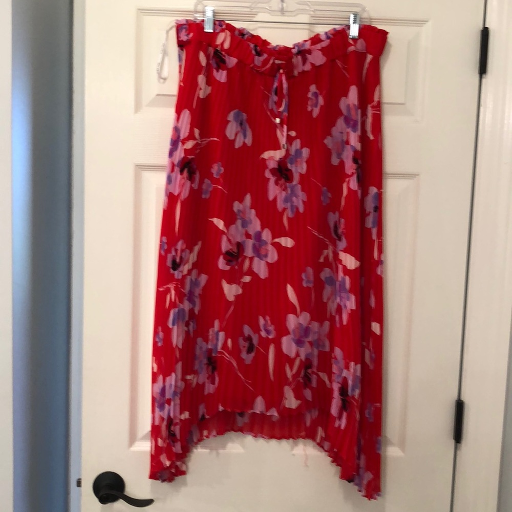 Calvin Klein Pleated Red Maxi Skirt